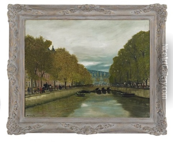 Promenade Along The Seine Oil Painting - Antal Berkes