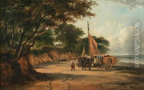 The Beach At Eastham, Ferry In The Distance Oil Painting - Benjamin Callow