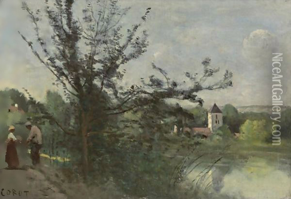 Vetheuil, Bord De La Seine Oil Painting - Jean-Baptiste-Camille Corot