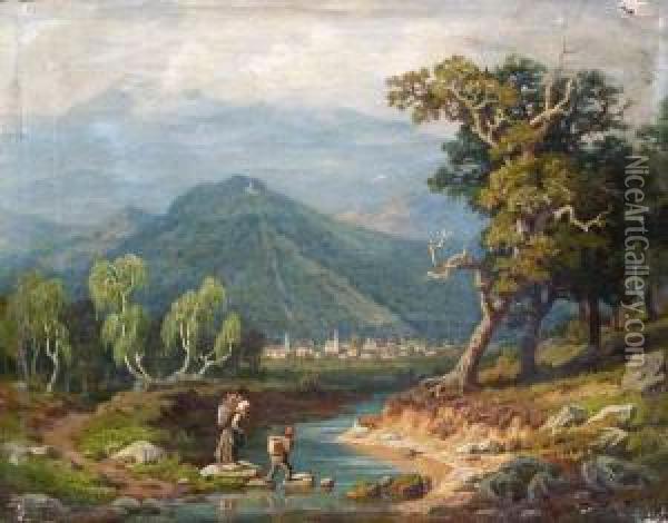 Kleine Flusslandschaft Mit Reissigsammlern Oil Painting - Bianco Pennelli