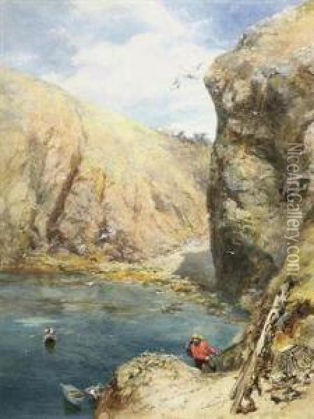 The Landing Place At Havre Gosselin, Sark Oil Painting - Paul Jacob Naftel