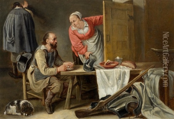 Soldiers In A Tavern Oil Painting - Gillis van Tilborgh