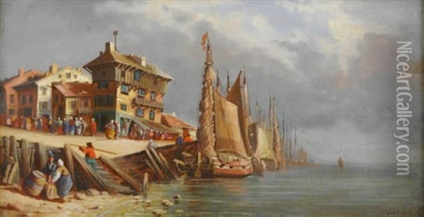 Hafenstadt In Der Normandie Oil Painting - Jules Bahieu