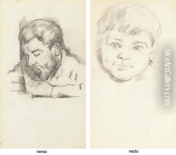 Emile Zola Lisant (recto); Tete De Paul Cezanne Fils (verso) Oil Painting - Paul Cezanne
