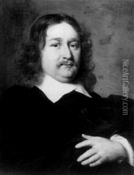 Portrait Of A Gentleman, Bust Length, In Black And White Collar Oil Painting - Cornelis Jonson Van Ceulen