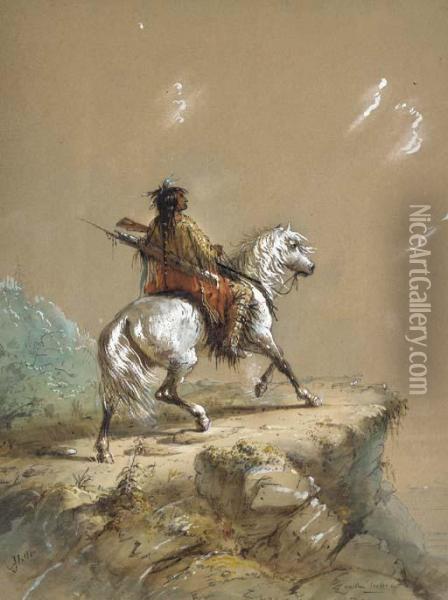 Crow Indian On The Lookout Oil Painting - Alfred Jacob Miller