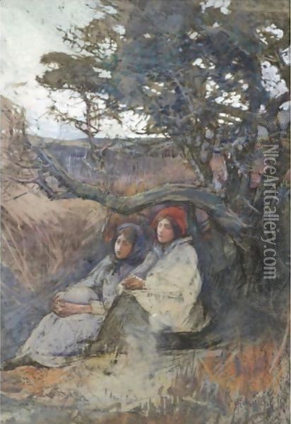 Girls Resting Beneath A Tree Oil Painting - Elizabeth Stanhope Forbes