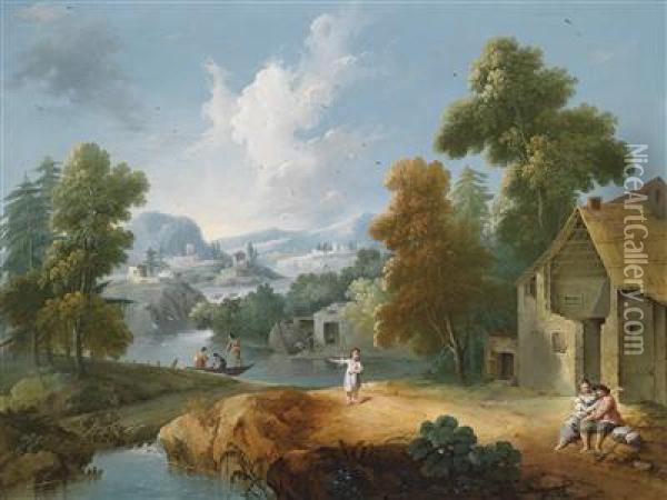 A Landscape In The Veneto Oil Painting - Giuseppe Bernardino Bison