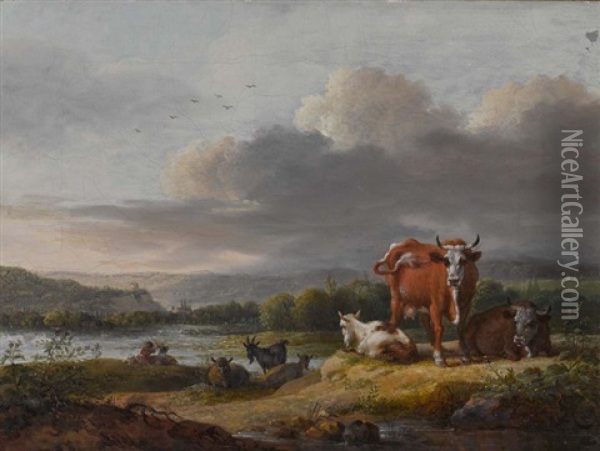 Flusslandschaften Mit Rindern Oil Painting - Maximilian Neustueck