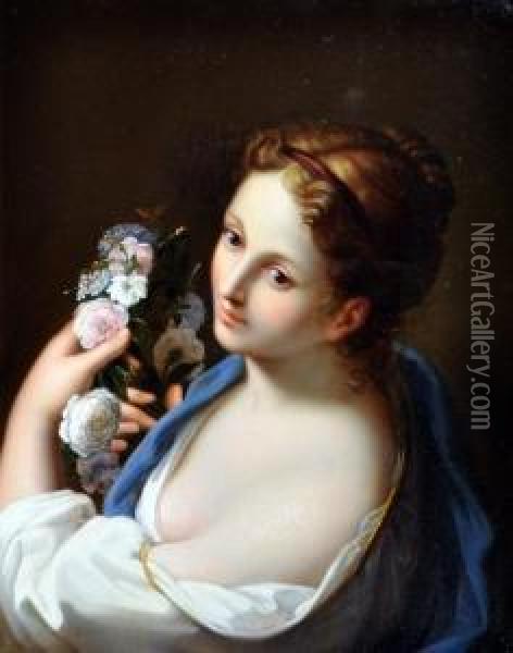 Fanciulla Con Rose Oil Painting - Giuseppe Mazzolini
