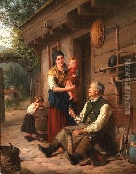 Outside The Cottage Oil Painting - Julius Weyde