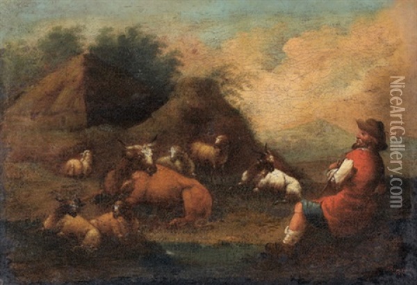 Schafer Mit Seiner Herde Oil Painting - Johann Heinrich Roos