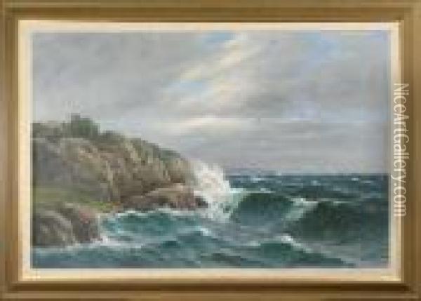 Kustlandskap, Signerad L. Wiedh Oil Painting - Leonard Wiedh