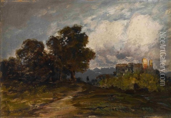 Landschaft Mit Burg Oil Painting - Franz Reder-Broili