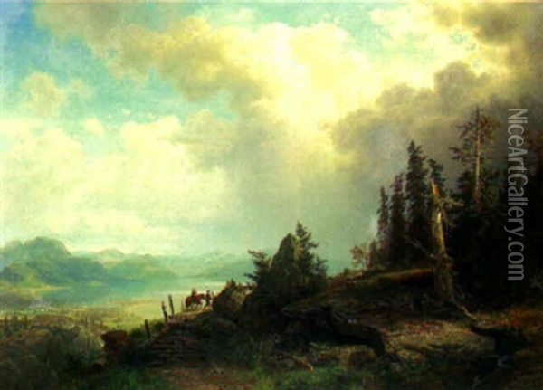 Travellers On A Path In A Mountainous Landscape Oil Painting - August Wilhelm Leu