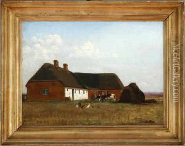 A Summer Landskape With A Farm House, Presumeably On Romo Island, Denmark Oil Painting - Carl H.K. Moller