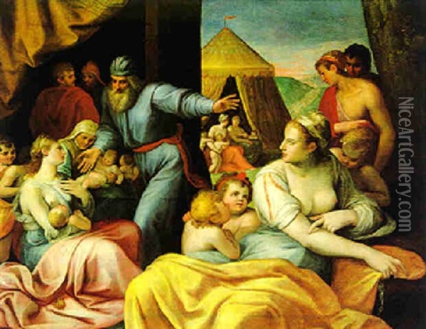 Rahel Versteckt Die Idole Unter Ihrem Kamelsattel Und Setzt Sich Darauf Oil Painting - Jacob De Backer