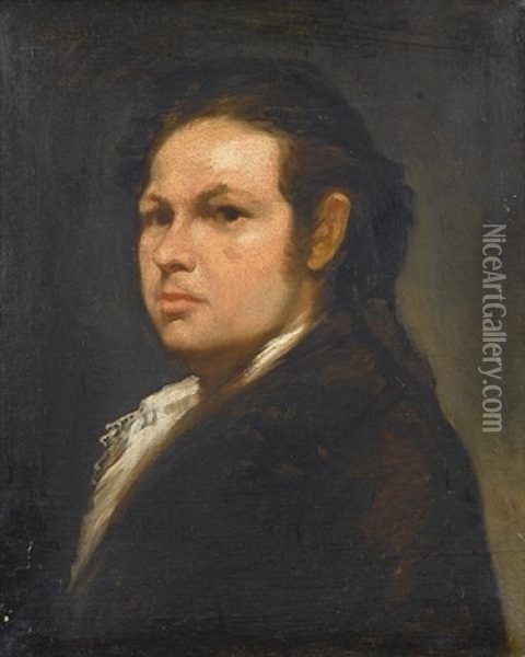 Portrait Of Francisco Goya, Bust Length, In A Brown Coat And White Cravat Oil Painting - Francisco Goya