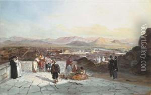 Santiago De Chile From The Hill Of Santa Lucia Looking To Thewest Oil Painting - Johann Moritz Rugendas