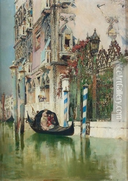 Jeune Femme Au Balcon (venise) Oil Painting - Daniel Hernandez Morillo