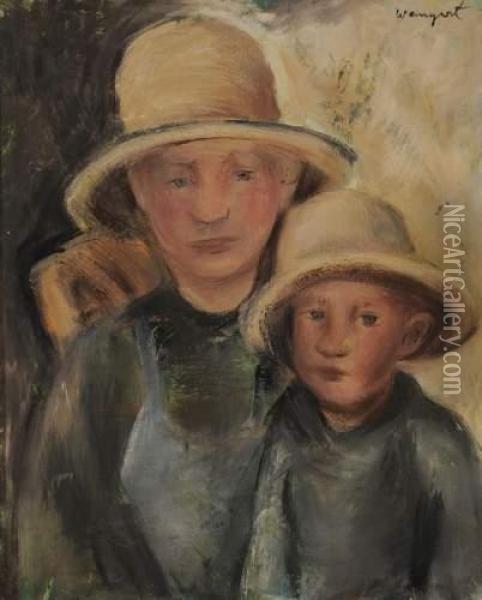 Enfants Aux Chapeaux De Paille Oil Painting - Joachim Weingart