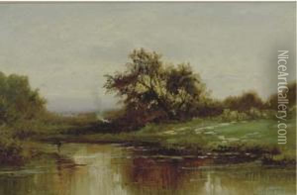 Landscape, River Bank Oil Painting - Charles Volkmar