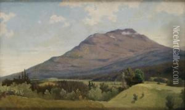 Sommarlandskap Med Fjall (areskutan?) Oil Painting - Gustaf-Wilhelm Palm