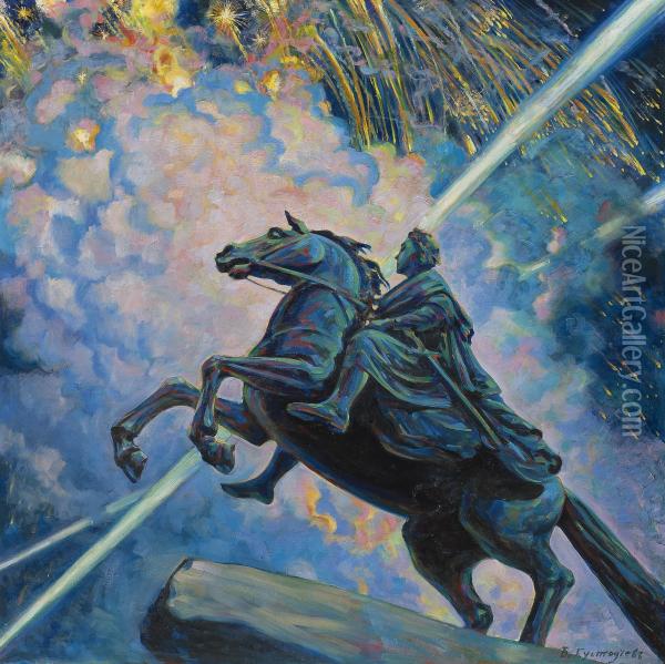Fireworks. The Bronze Horseman Oil Painting - Boris Kustodiev