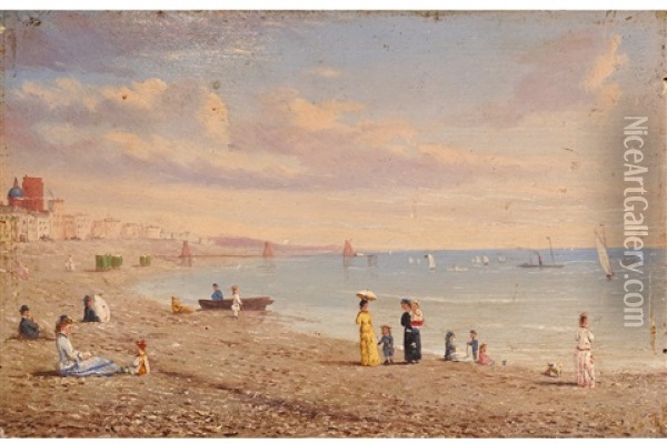 A View Of Brighton Beach With Figures In The Foreground Oil Painting - Conrad Wise Chapman