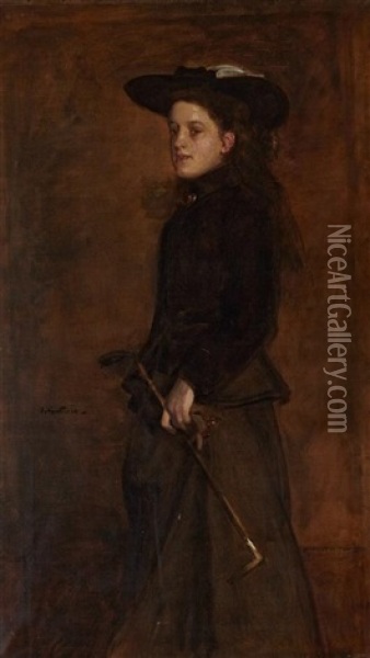 Portrait Of Mary Martin In A Riding Habit Oil Painting - James Guthrie