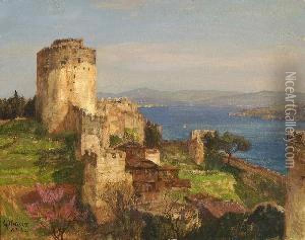 Blick Auf Die Festung Rumeli
 Hisari Am Bosporus. Oil Painting - Georg Macco