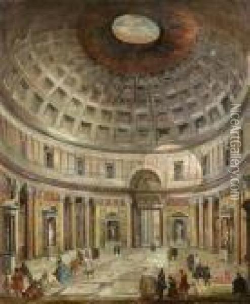Interior Of The Pantheon In Rome Oil Painting - Giovanni Niccolo Servandoni