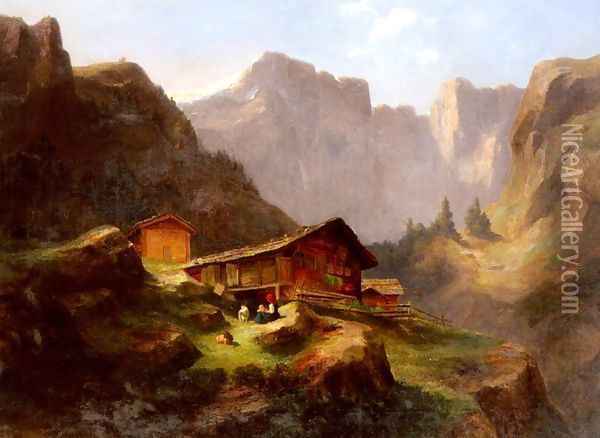 Hutte In Den Alpen (Hut in the Alps) Oil Painting - Jost Anton Muheim