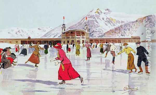 The Skating Rink in Davos, Switzerland Oil Painting - Carlo Pellegrini