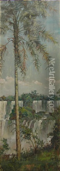 Iguazu Falls Oil Painting - William C. Adam