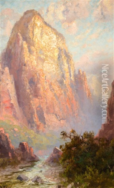 The Great White Throne, Zion National Park Oil Painting - John Fery