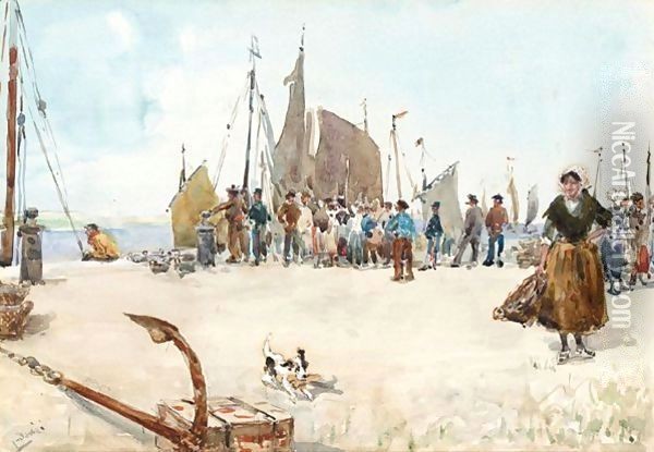 Crowd On The Harbour Oil Painting - Albert Ludovici