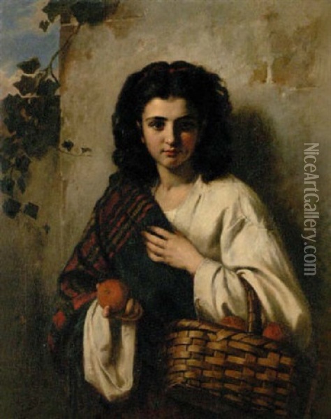 Junges Italienisches Madchen Mit Fruchtekorb Oil Painting - Carl Adolf Gugel