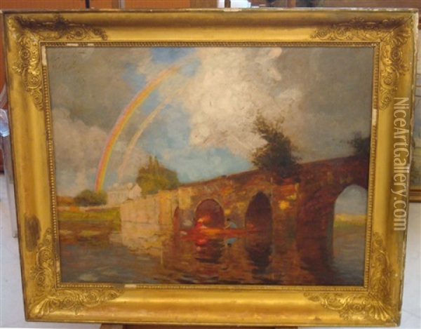 Le Vieux Pont A Mantes A L'arc En Ciel Oil Painting - Albert Marie (Adolphe) Dagnaux