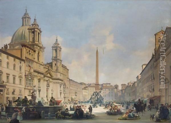 Veduta Di Piazza Navona, Roma Oil Painting - Ippolito Caffi