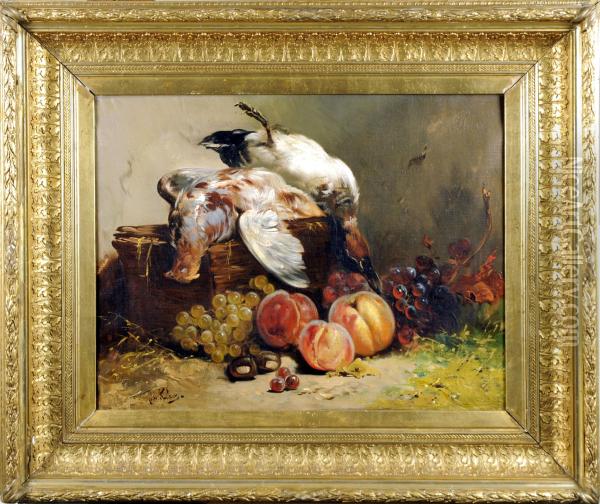 Nature Morte Aux Oiseaux Et Aux Fruits Oil Painting - Jos Klaas