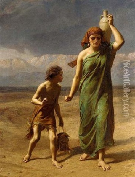 Hagar And Ishmael.  'she Departed, And Wandered In The Wilderness Of Beersheba' Oil Painting - Frederick Goodall