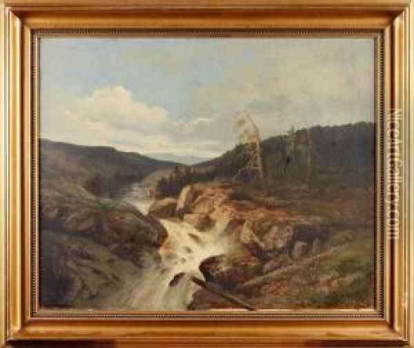 Landskap Med Brusande Fors Oil Painting - Adolf Pirsch