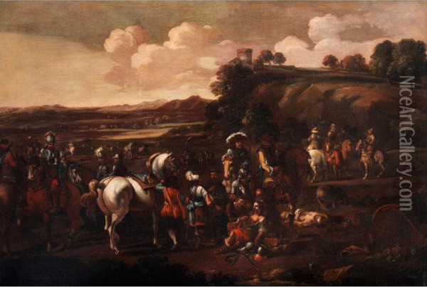 Die Rast Nach Der Schlacht Mit Wundarzt Bei Einem Krieger Oil Painting - Michelangelo Cerqouzzi