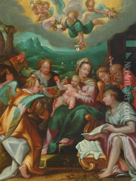 The Rest On The Flight Into Egypt With Angels And Saint Jerome Oil Painting - Dionysius Calvert