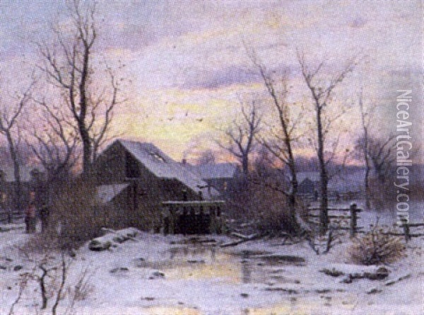Wintry Twilight Oil Painting - Dubois Fenelon Hasbrouck