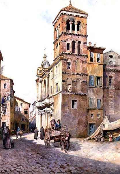 View of Santa Maria in Monticelli, Rome Oil Painting - Ettore Roesler Franz