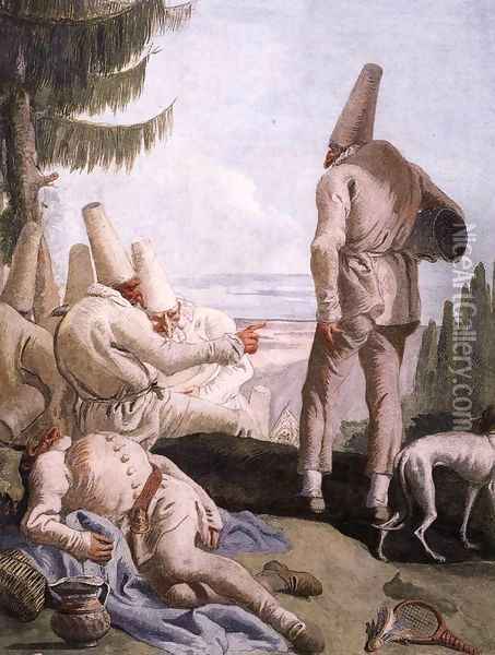 Pulcinella's Departure Oil Painting - Giovanni Domenico Tiepolo