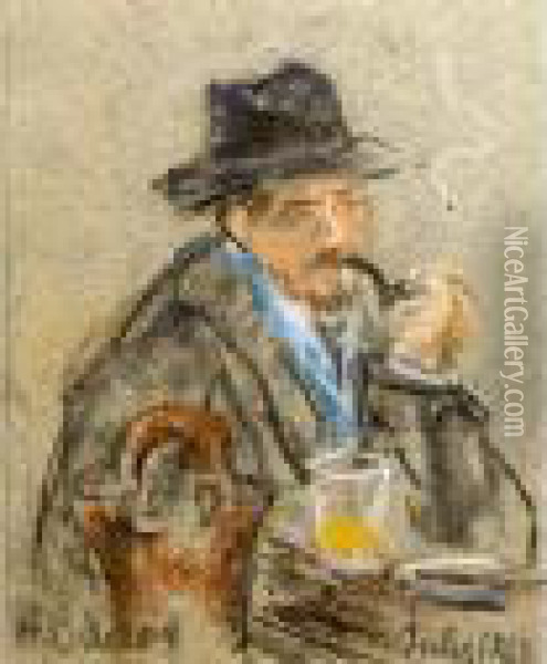 :jules Flandrin Au Cafe 1940 Oil Painting - Henriette Deloras