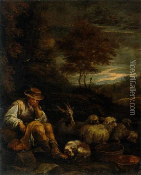 Pastorello Con La Gregge In Un Paesaggio Oil Painting - Jacopo dal Ponte Bassano